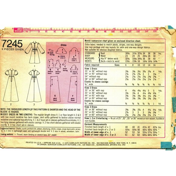 Simplicity 7245 Vintage Sewing Pattern Size 14 Misses Long & Short Dresses With - Picture 2 of 4